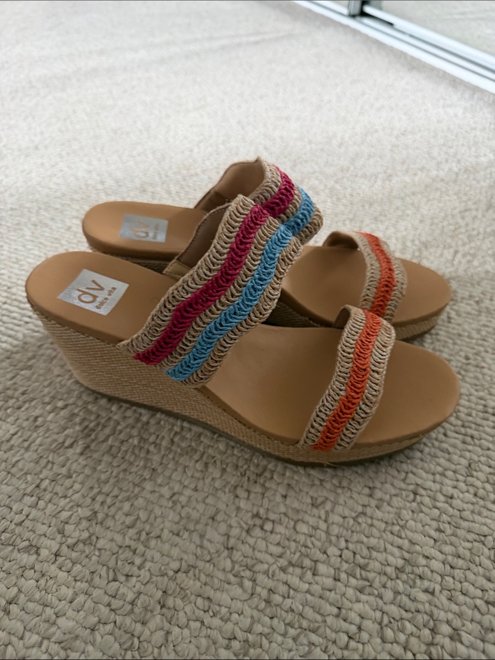 Dolce Vita Beige Sandals with Multi-Color Crochet Straps - Picture 2 of 6